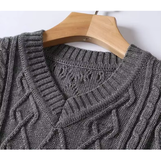 Warmgut - Wollpullover Herren mit V-Ausschnitt und aufwendigem Strickmuster