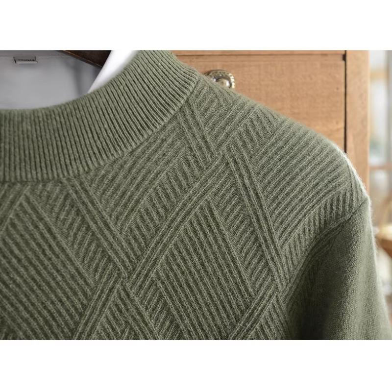 ZeitMod - Herrenpullover mit Rundhalsausschnitt und Rautenstrickmuster