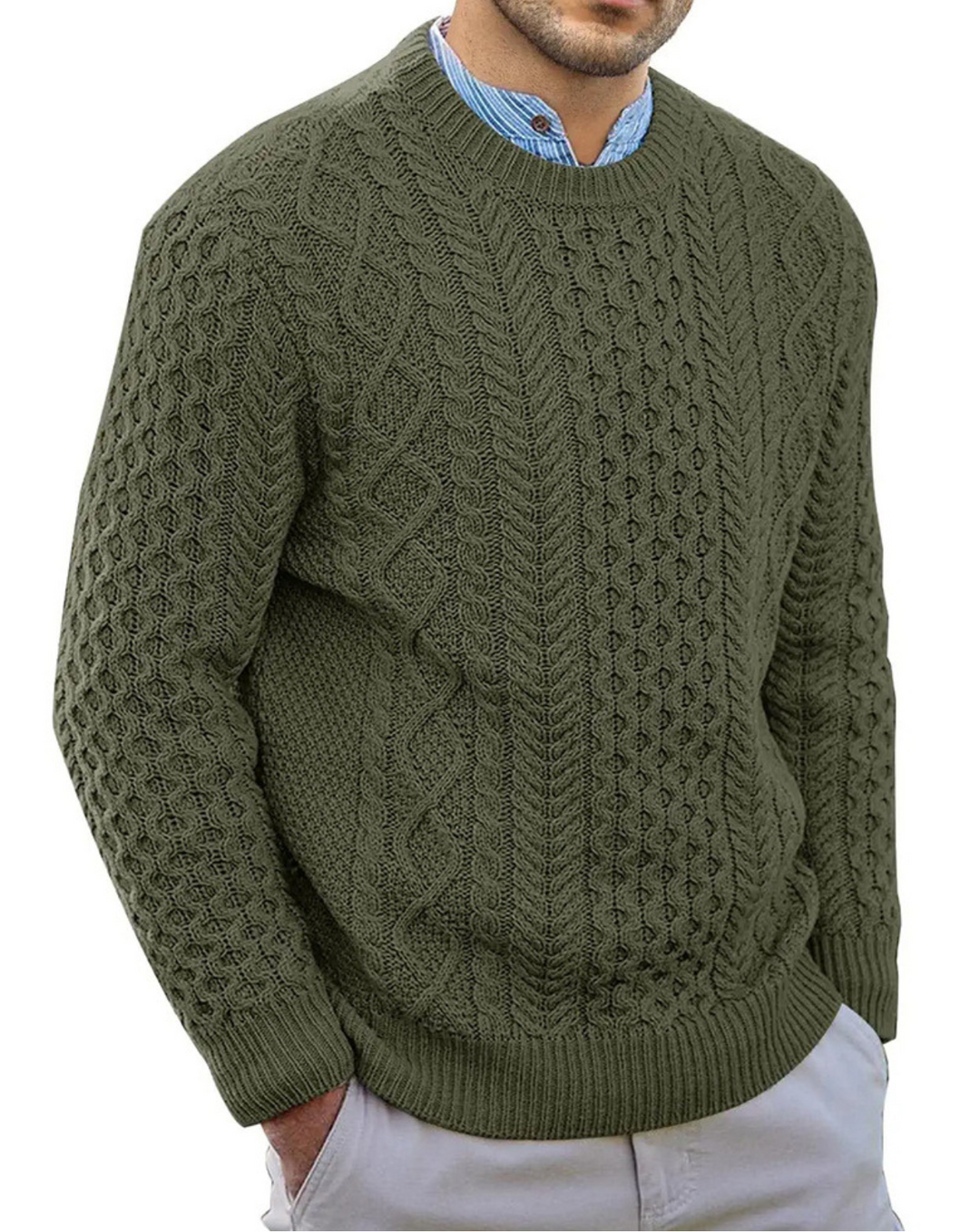 StilMan - Herrenpullover Strick, Grobstrickmuster, Rundhals, Lässiger Schnitt