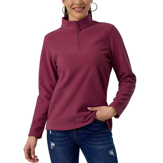 Femwarm - Fleecejacke Damen, Leichter Pullover mit Halbreißverschluss und Stehkragen