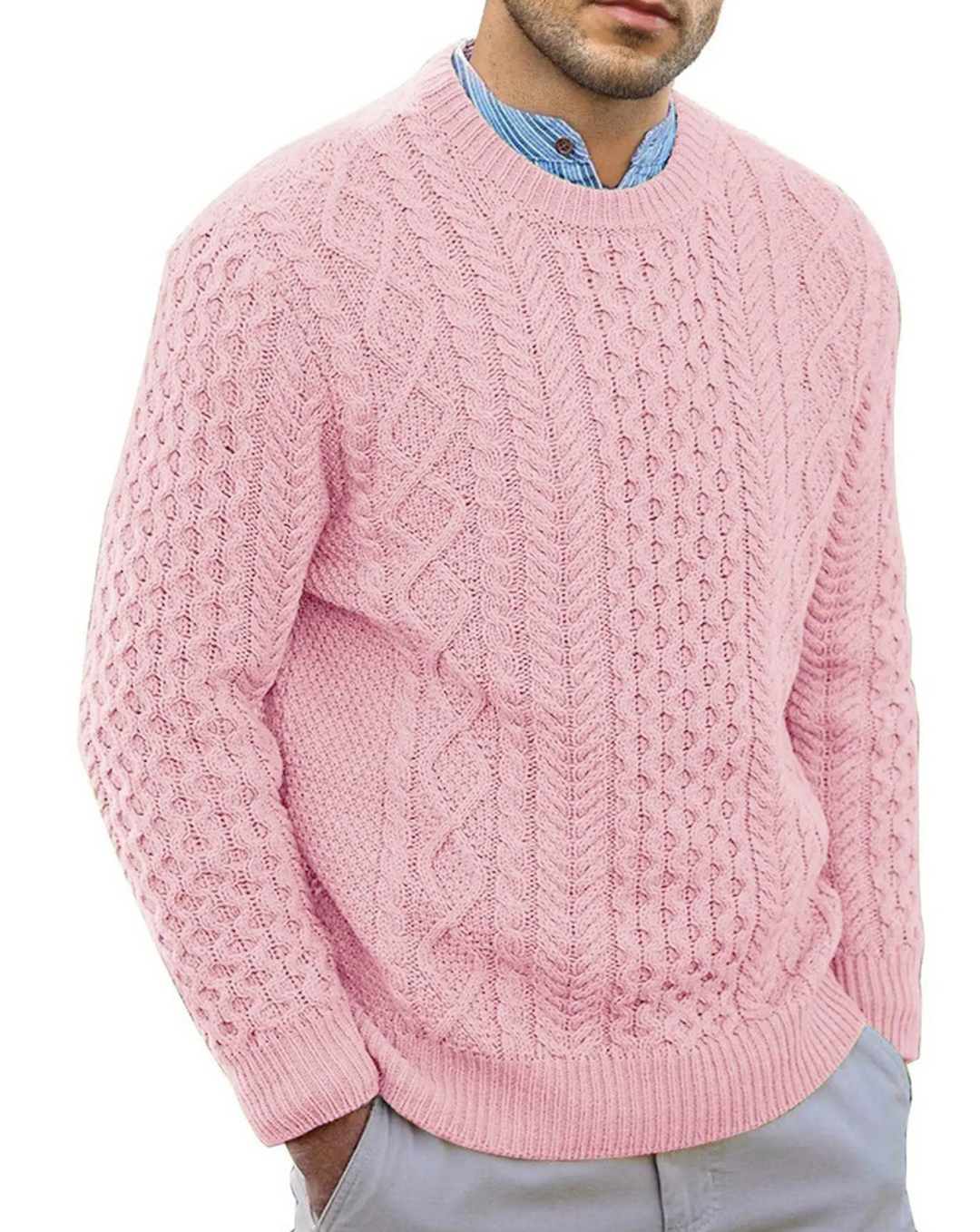 StilMan - Herrenpullover Strick, Grobstrickmuster, Rundhals, Lässiger Schnitt