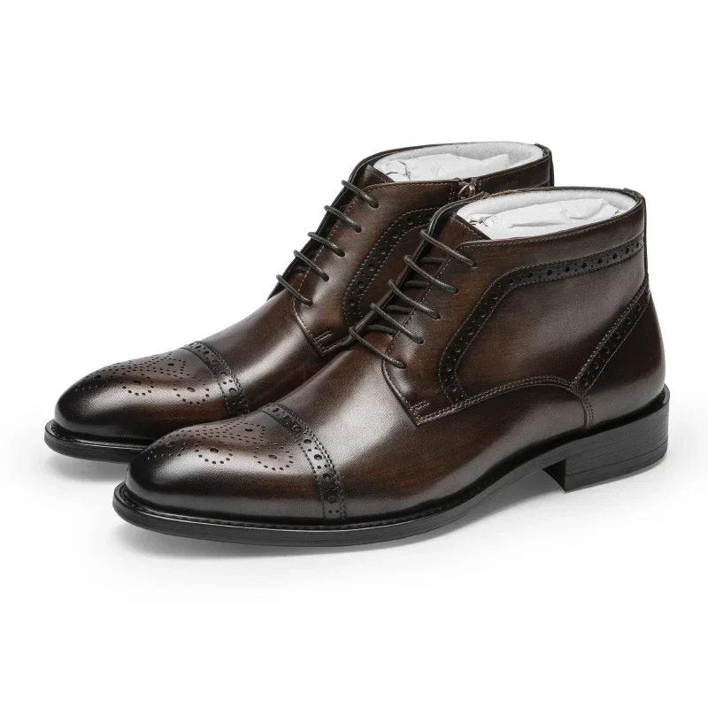 Bartgen - Elegante Herrenschuhe Stiefel im Brogue-Design aus Leder