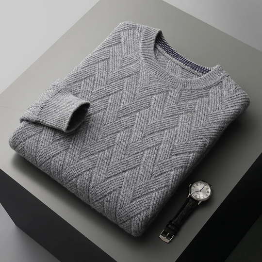 Wollpro - Herren Wollpullover mit Chevron Strickmuster