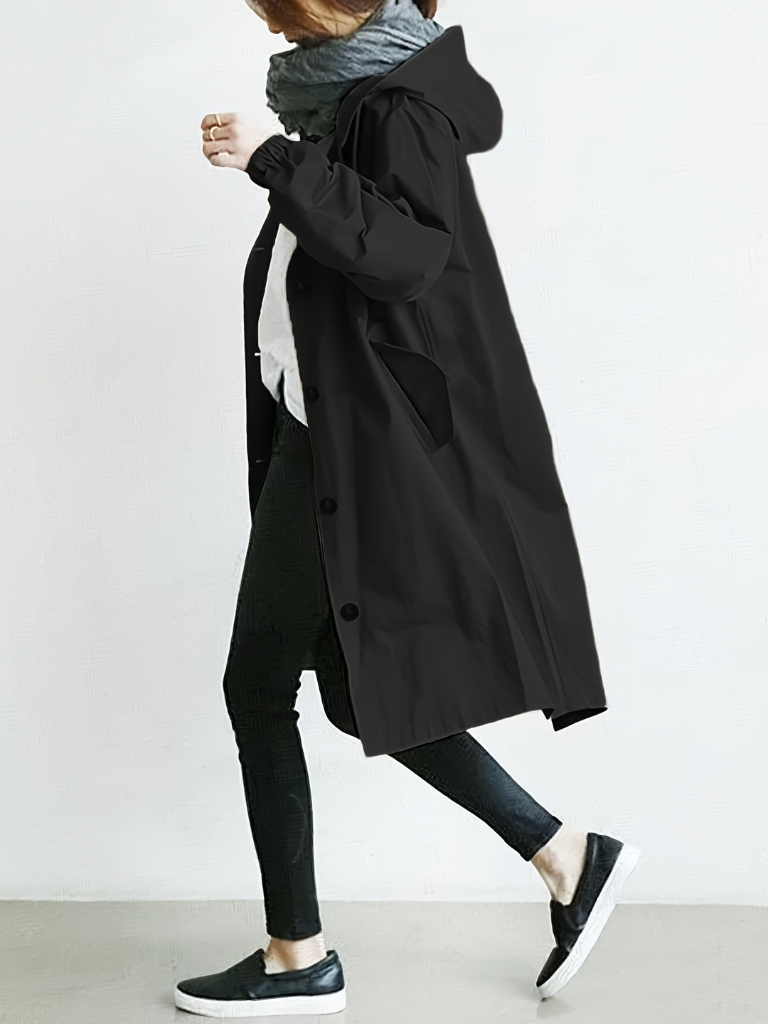 Wärmera Damen Oversize Trenchcoat mit Kapuze und Elastischen Ärmeln