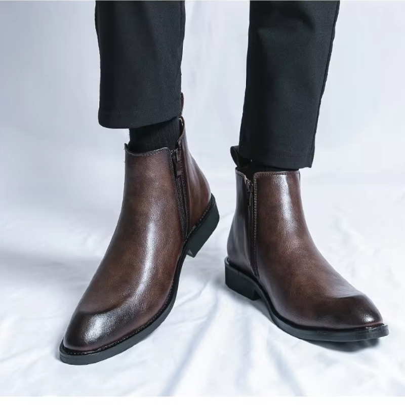 Stilzon - Elegante Herrenschuhe Stiefel mit seitlichem Reißverschluss aus Leder