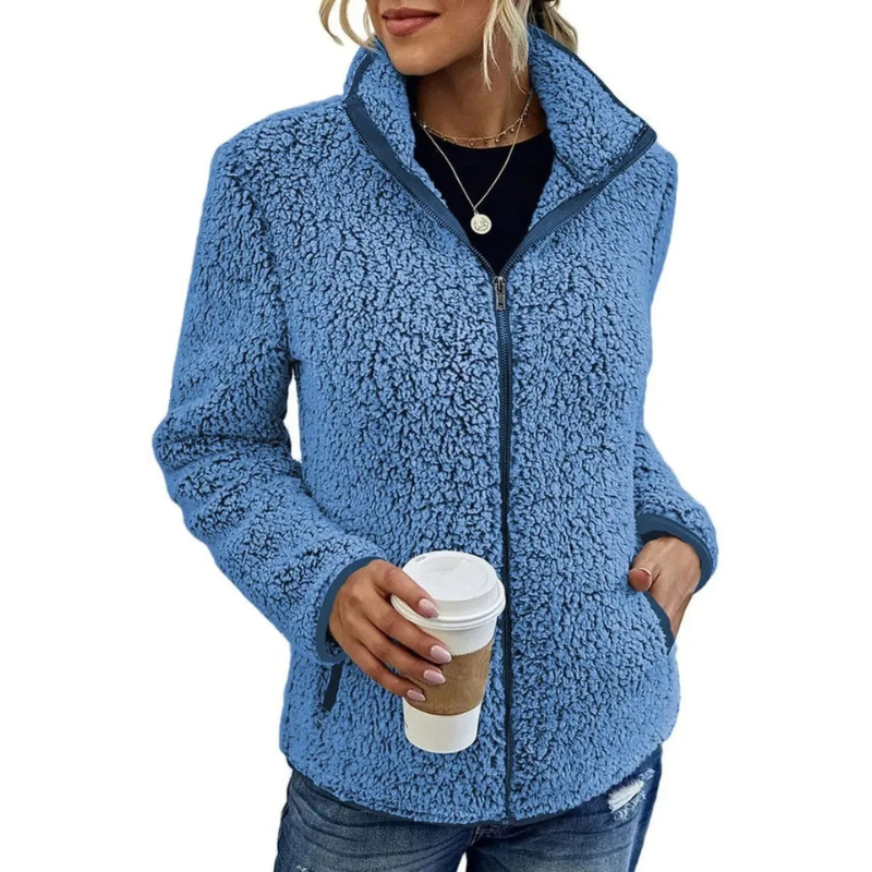 Fleecis - Fleecejacke Damen, Flauschige Teddyjacke mit Reißverschluss und Stehkragen