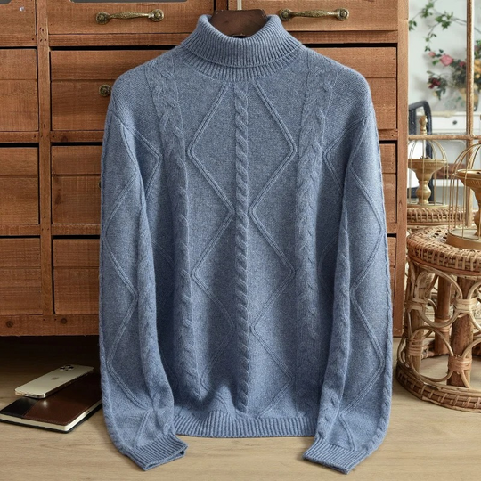 WarmMan - Herrenpullover mit Rollkragen und geometrischem Strickmuster