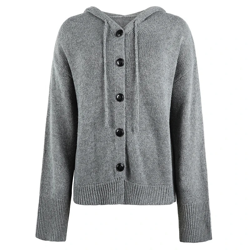 Wollige - Wollstrickjacke Damen mit Kapuze und Knopfleiste, lässiger Stil