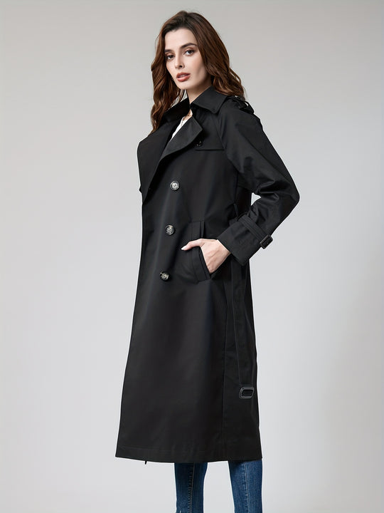 Wärmera - Langer Damen Trenchcoat mit Gürtel und Knopfleiste – Klassischer Übergangsmantel