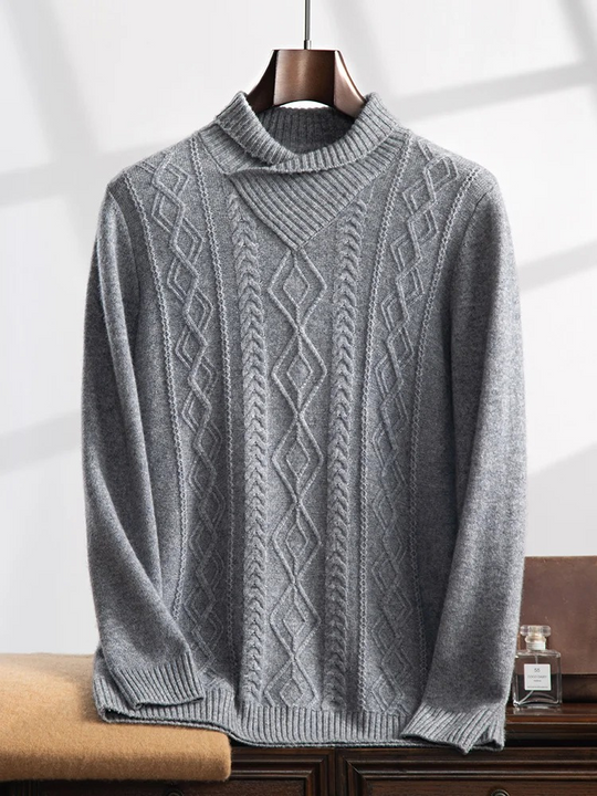 Klassig - Herrenpullover mit asymmetrischem Kragen und Strickmuster