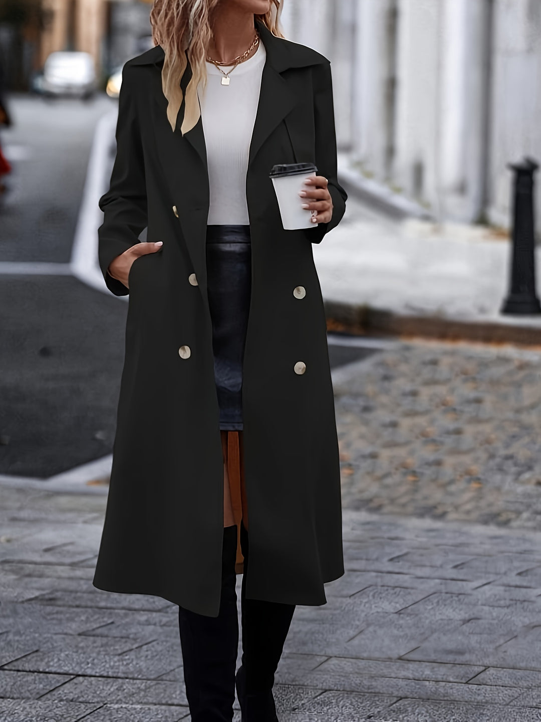 Wärmera - Damen Trenchcoat mit Taillengürtel und Knopfleiste – Elegante Lange Passform