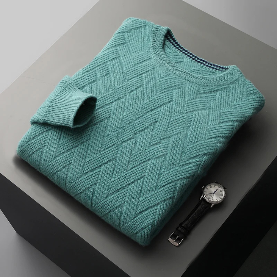 Wollpro - Herren Wollpullover mit Chevron Strickmuster