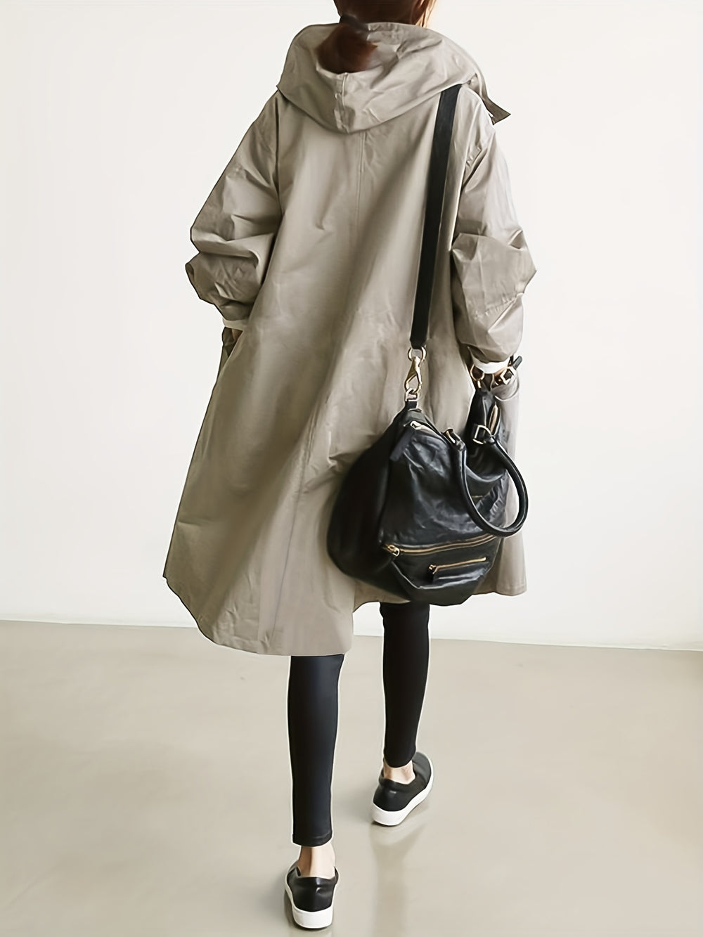 Wärmera Damen Oversize Trenchcoat mit Kapuze und Elastischen Ärmeln