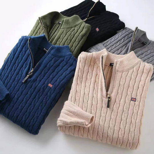 Herrzip - Zopfstrick Pullover mit Reißverschluss Herren – Warm & Stilvoll