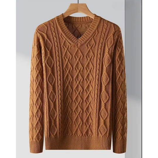 Warmgut - Wollpullover Herren mit V-Ausschnitt und aufwendigem Strickmuster