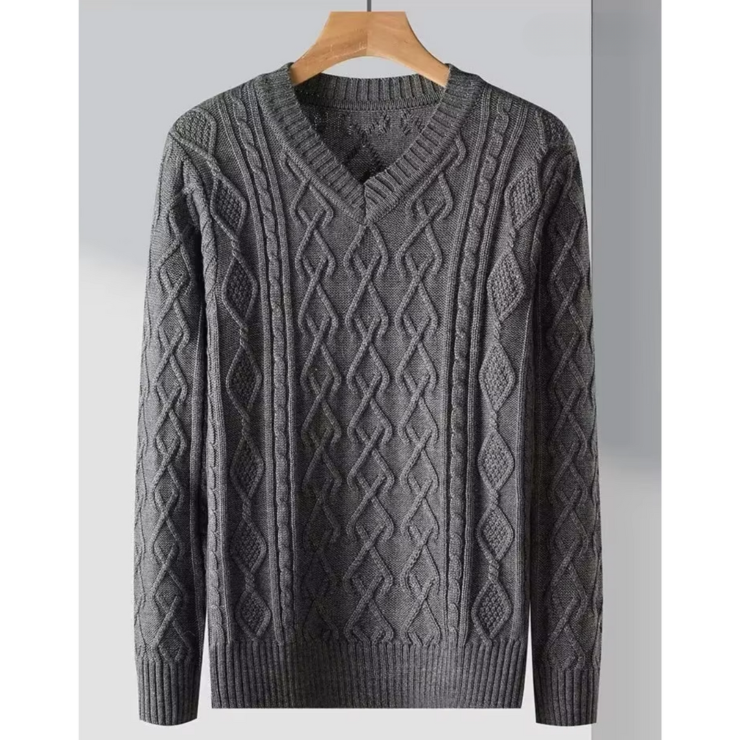 Warmgut - Wollpullover Herren mit V-Ausschnitt und aufwendigem Strickmuster