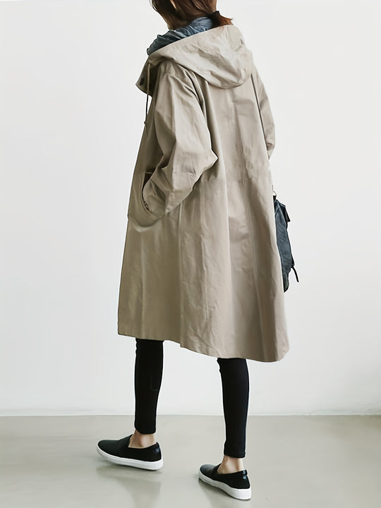 Wärmera Damen Oversize Trenchcoat mit Kapuze und Elastischen Ärmeln