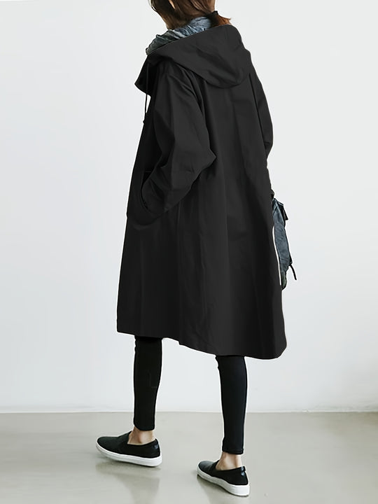 Wärmera Damen Oversize Trenchcoat mit Kapuze und Elastischen Ärmeln