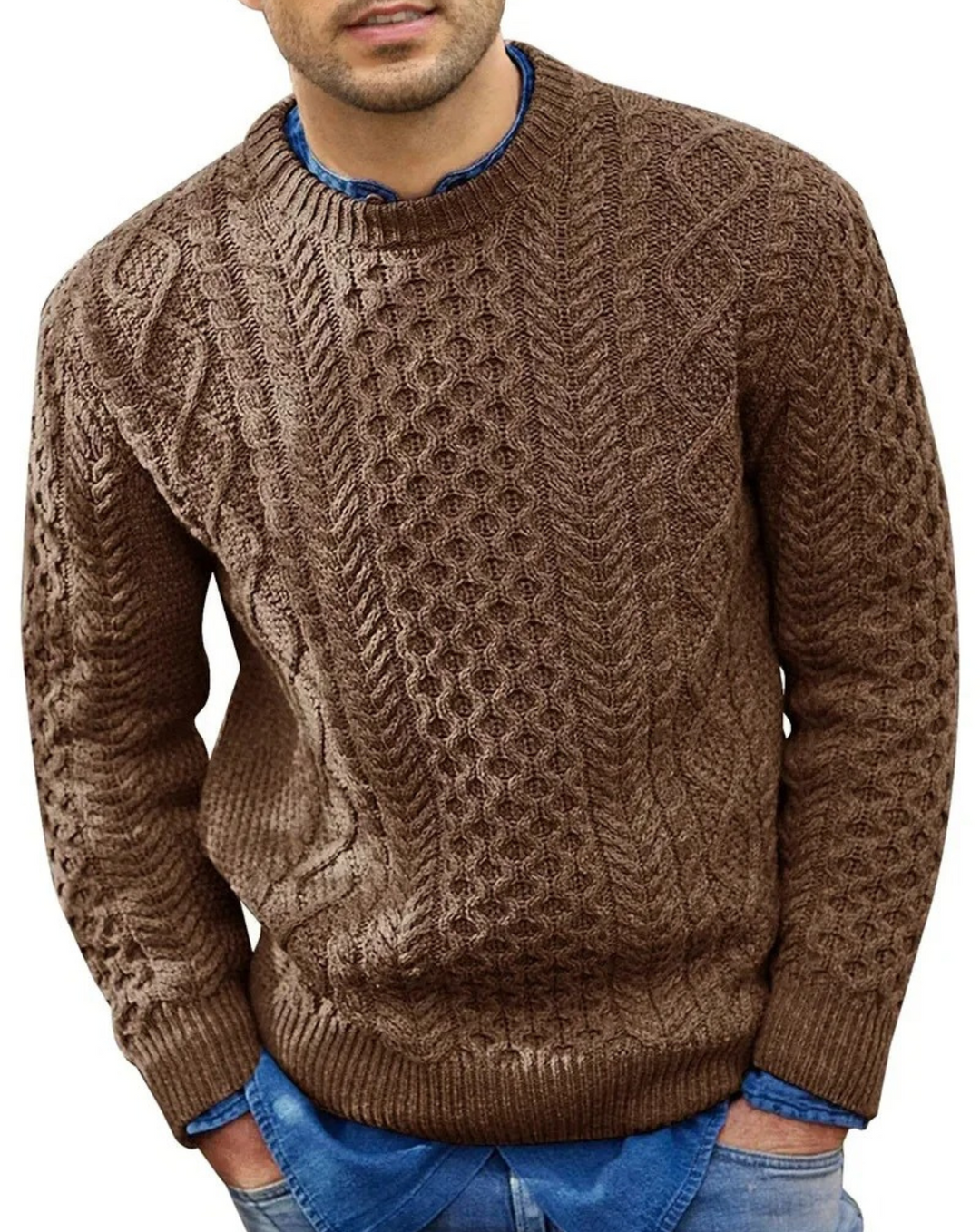 StilMan - Herrenpullover Strick, Grobstrickmuster, Rundhals, Lässiger Schnitt