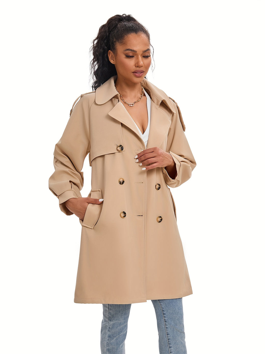 Wärmera - Damen Trenchcoat mit Gürtel und Doppelreiher – Klassische Lange Passform