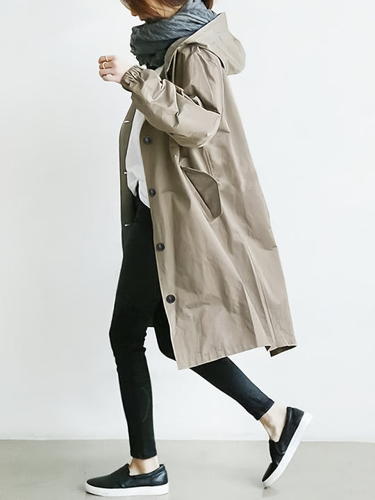 Wärmera Damen Oversize Trenchcoat mit Kapuze und Elastischen Ärmeln