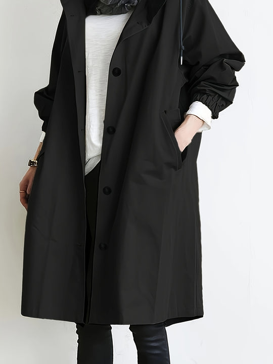 Wärmera Damen Oversize Trenchcoat mit Kapuze und Elastischen Ärmeln